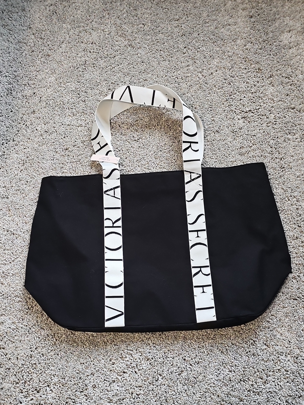 Victoria's Secret Black Tote with Cheetah Inside And White Logo Straps